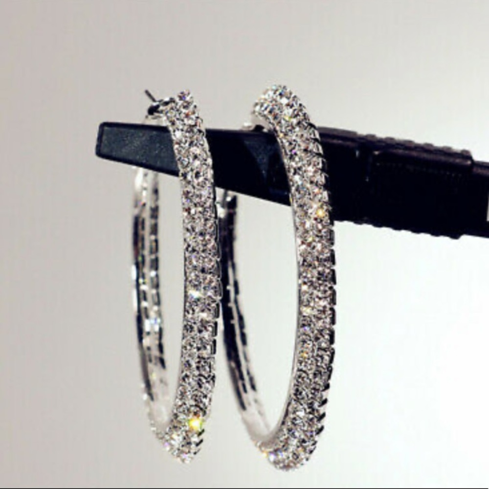 New 925 Sterling silver Hoop Diamond Earrings - Picture 5 of 5